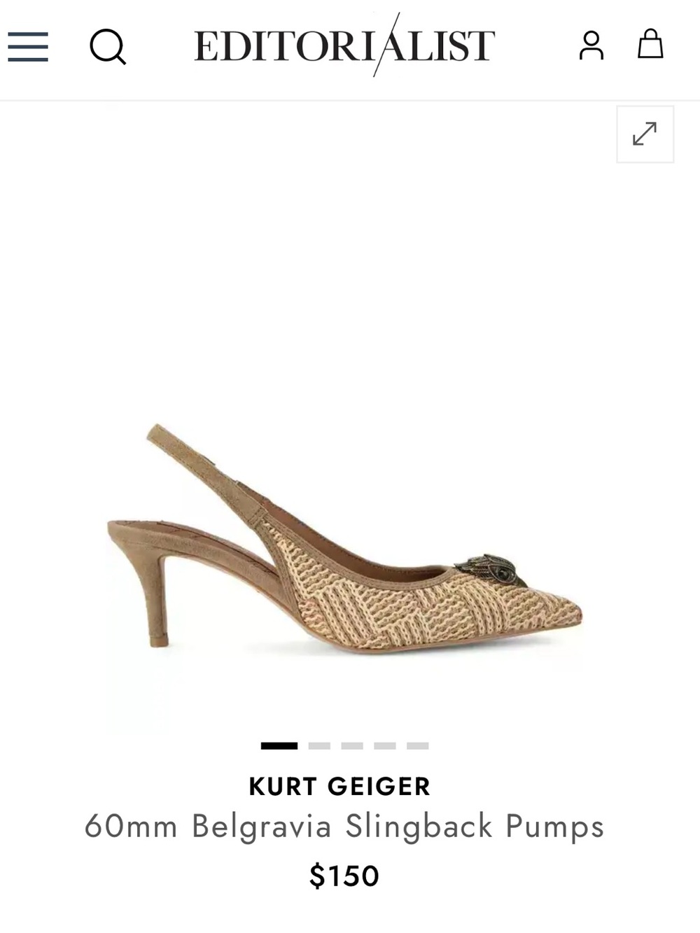 Kurt Geiger Beige Woven Pointed-Toe Slingback Pumps